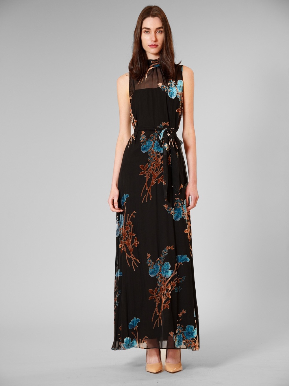 Julia Jordan Burnout Velvet Floral Maxi Dress Black Multi Size 6 NWT - Picture 3 of 12
